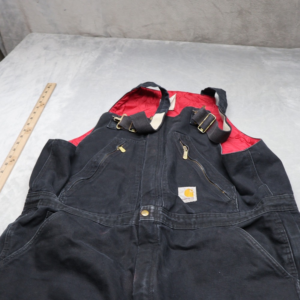 Carhartt Bib‎ Overalls Men 42x32 Black Firm Duck Insulated Quilt Lined Work R38 - Picture 6 of 12